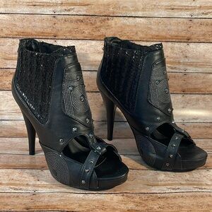Liliana Black Heeled Booties with studs